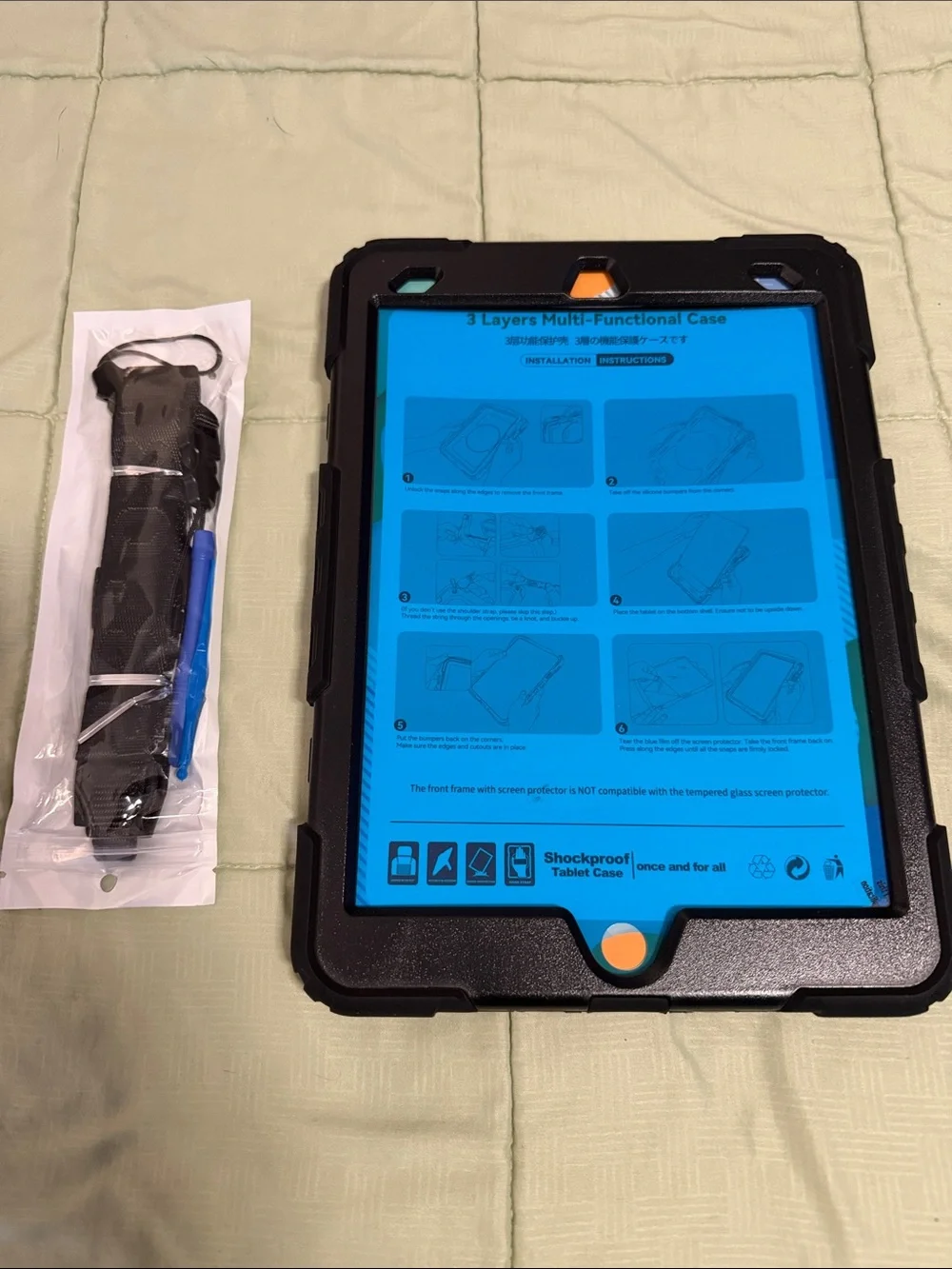 Rugged Black Shockproof Tablet Case with Hand Strap